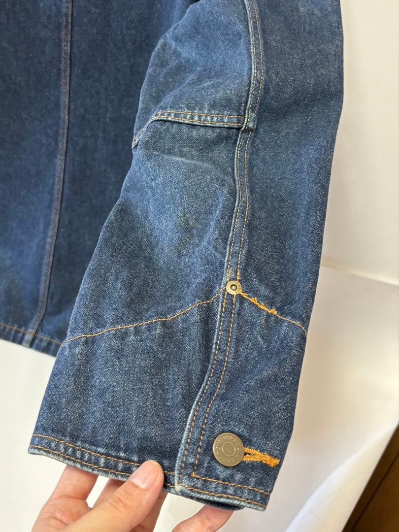 Eddie Bauer デニム カバーオール L ネイビー バンドカラー