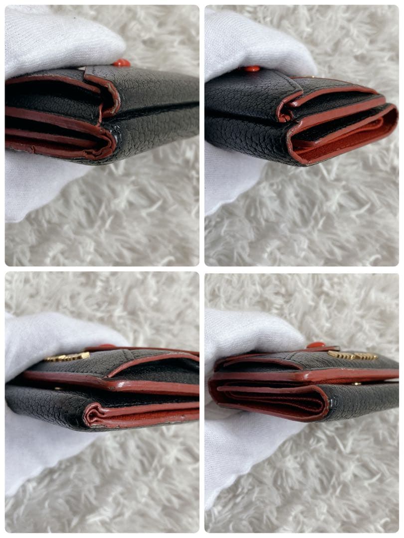 人気✨ミュウミュウ マドラスラブ レター型 ハート 折り財布 黒 ゴールド金具
