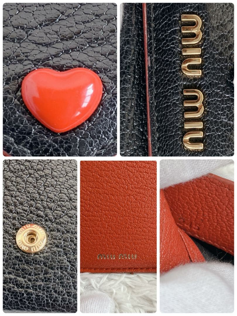 人気✨ミュウミュウ マドラスラブ レター型 ハート 折り財布 黒 ゴールド金具
