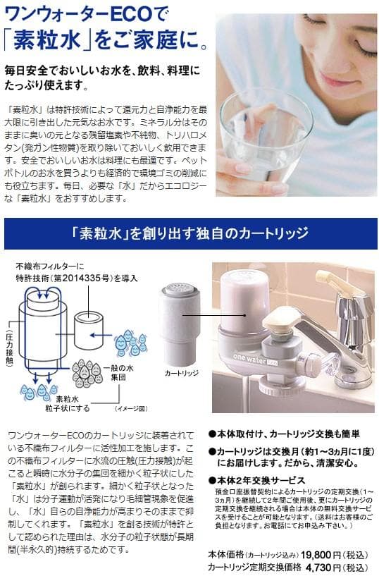 フリーサイエンス製 【家庭用浄水器ワンウォーターECO】カートリッジ 4個付属