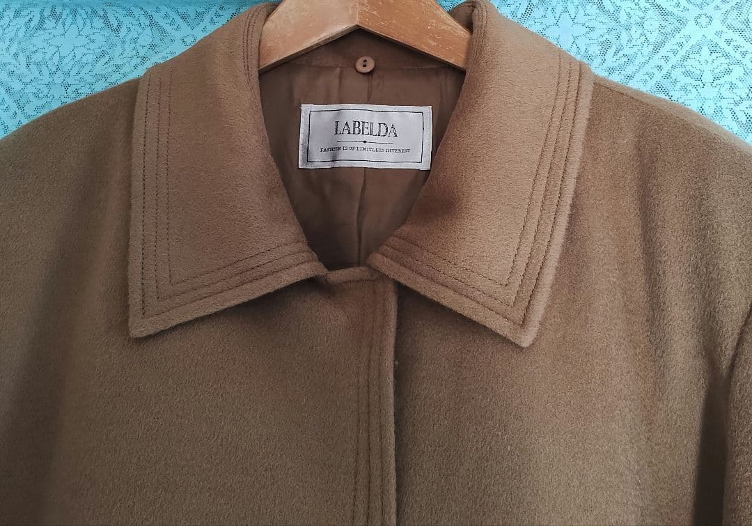 新品15ARサイズLABELDAウールカシミヤ混ブルーフォックスキャメルコート