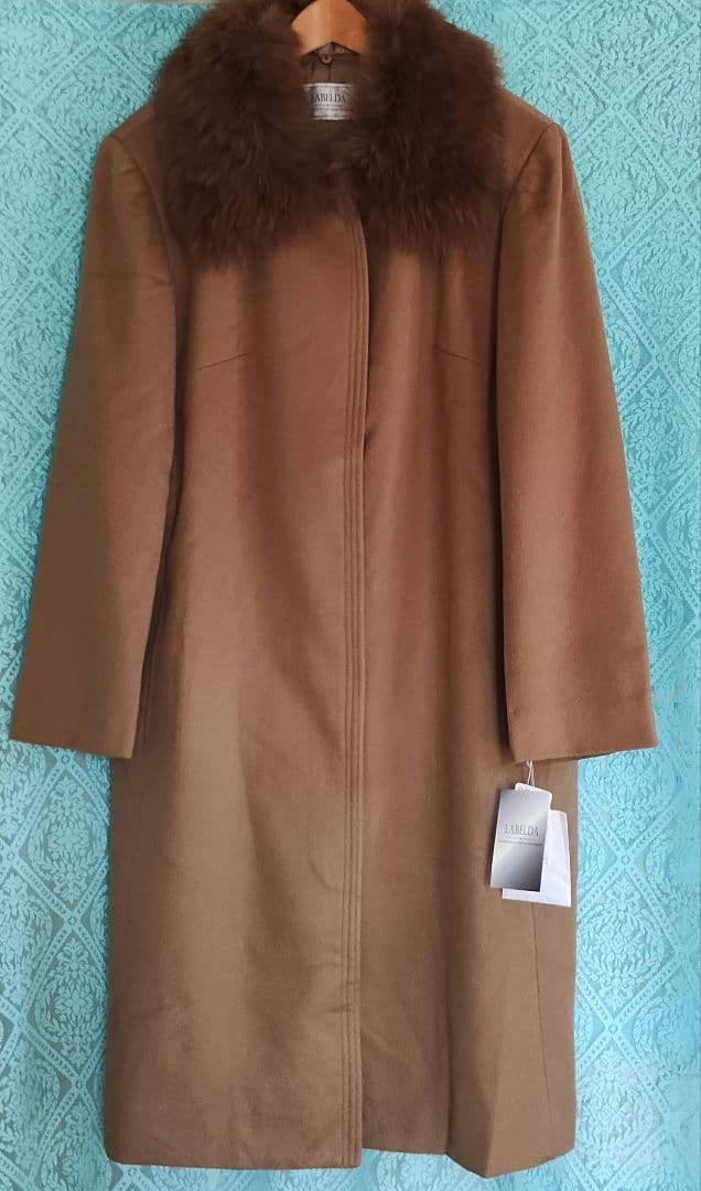 新品15ARサイズLABELDAウールカシミヤ混ブルーフォックスキャメルコート