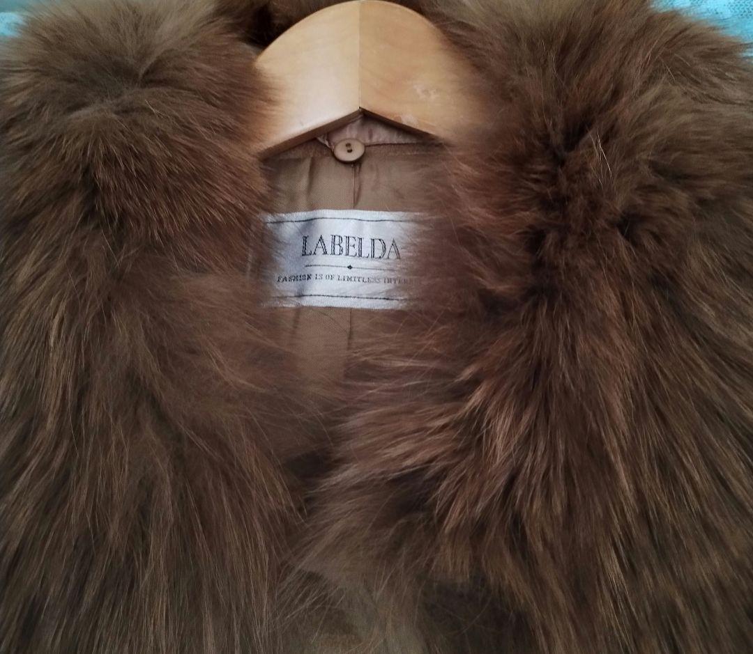 新品15ARサイズLABELDAウールカシミヤ混ブルーフォックスキャメルコート