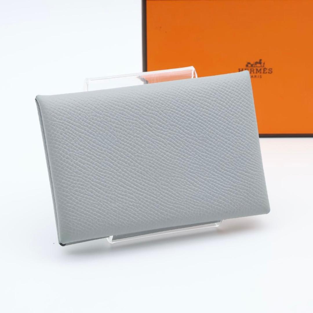 【超極美品】HERMES カルヴィ　名刺入れ　カードケース　エプソン　グレー