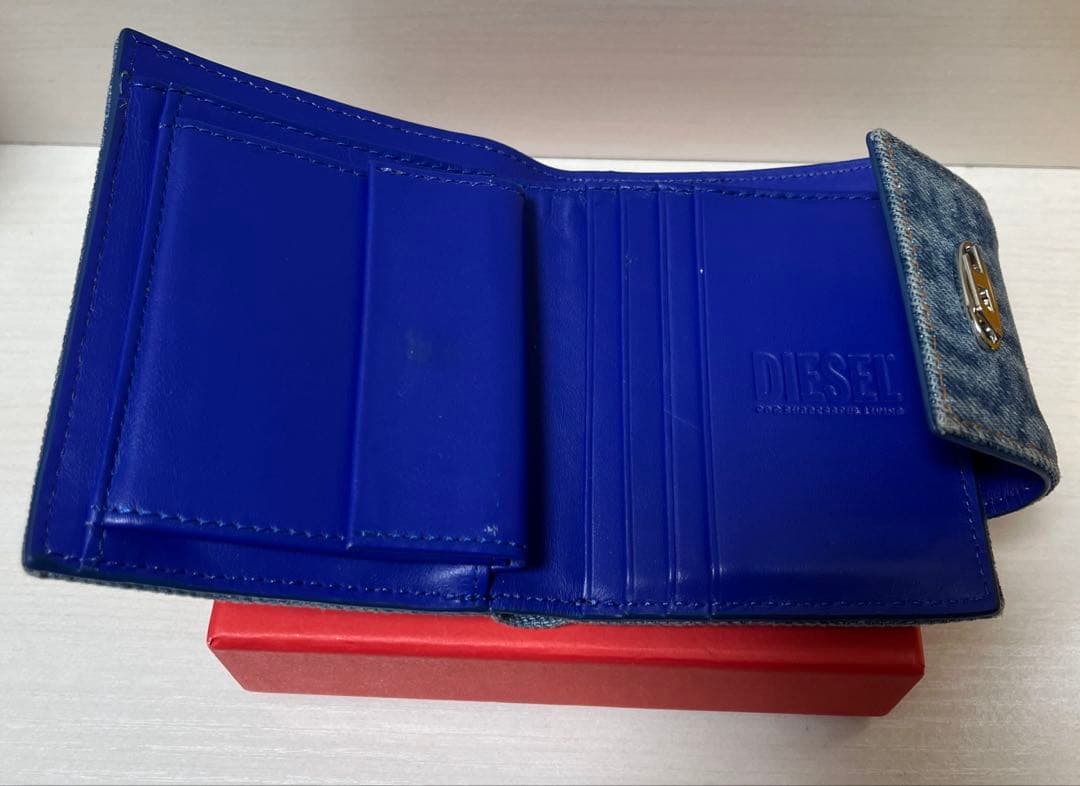 ディーゼル DIESEL ロゴ デニム インディゴ ブルー 2つ 折財布 箱付き