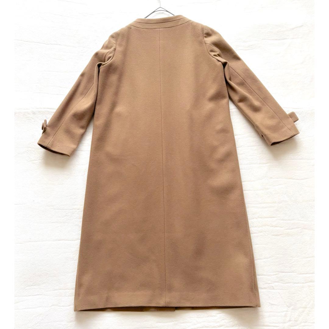 [未使用]TALBOTS タルボット♪ウールロングコート ノーカラー キャメル
