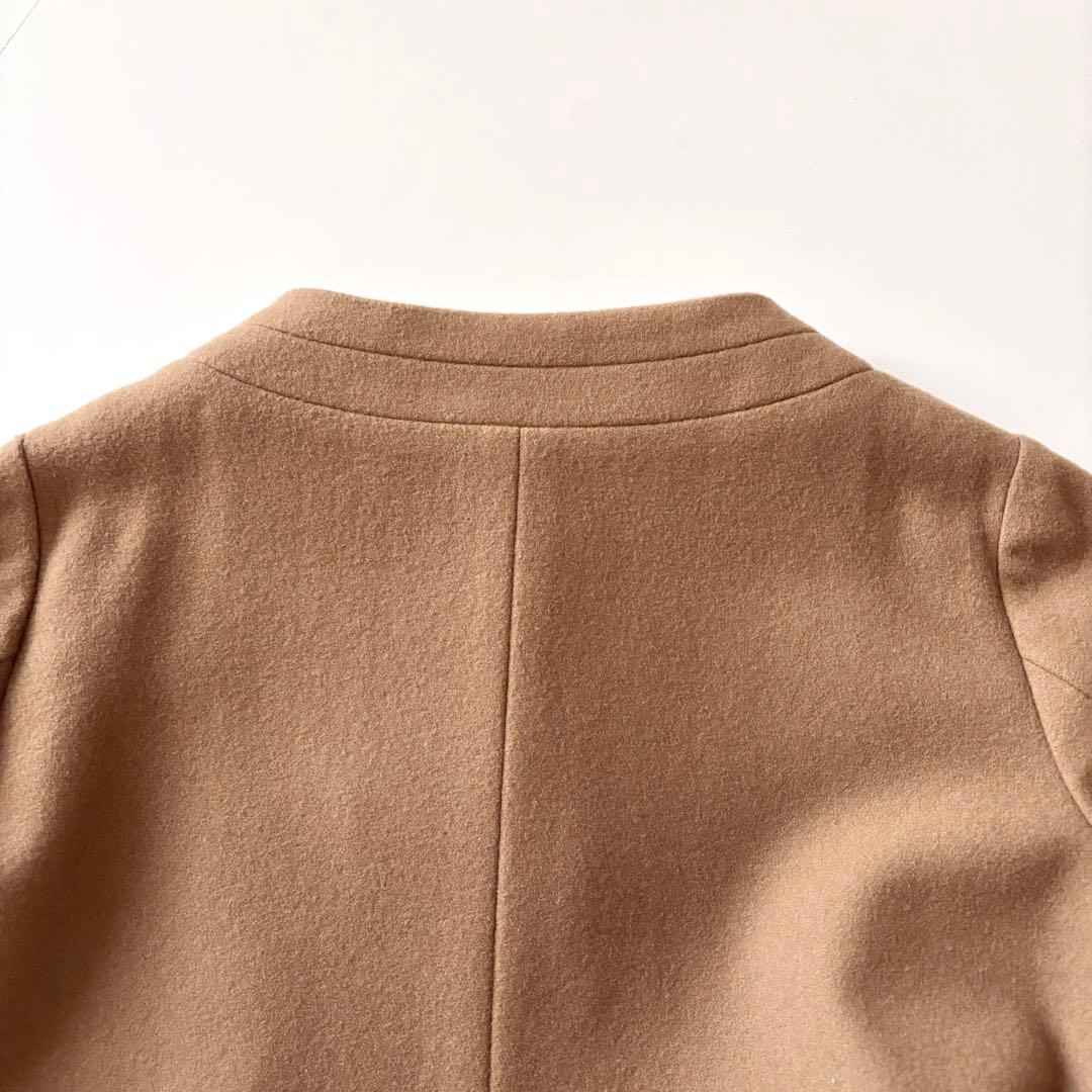 [未使用]TALBOTS タルボット♪ウールロングコート ノーカラー キャメル