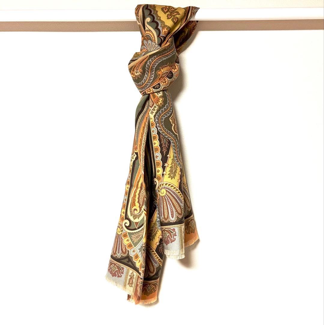 ETRO エトロ ストール ペイズリー柄 イタリア製 ブラウン 茶 黄色