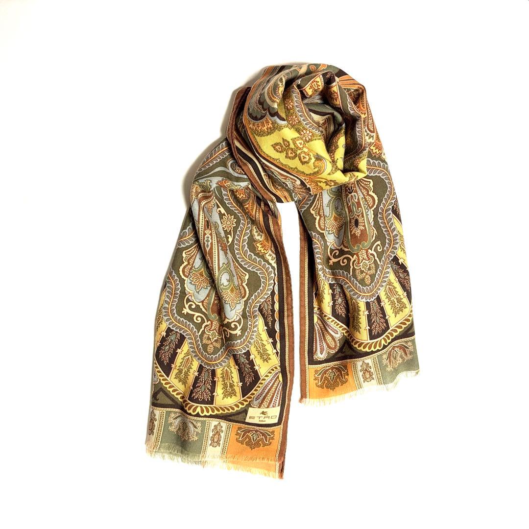 ETRO エトロ ストール ペイズリー柄 イタリア製 ブラウン 茶 黄色