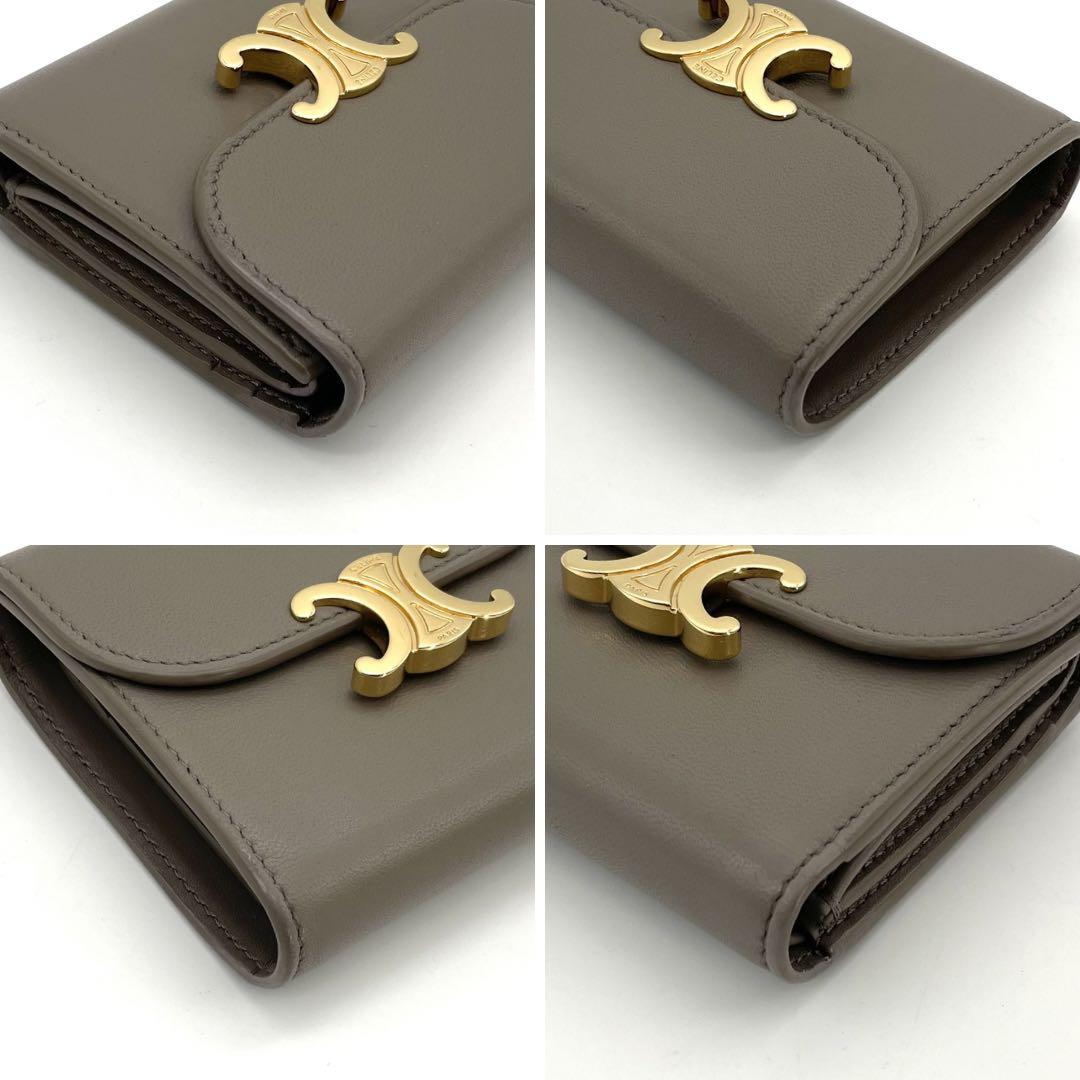 【極美品】セリーヌ　トリオンフ　スモールフラップウォレット　グレージュ　折り財布