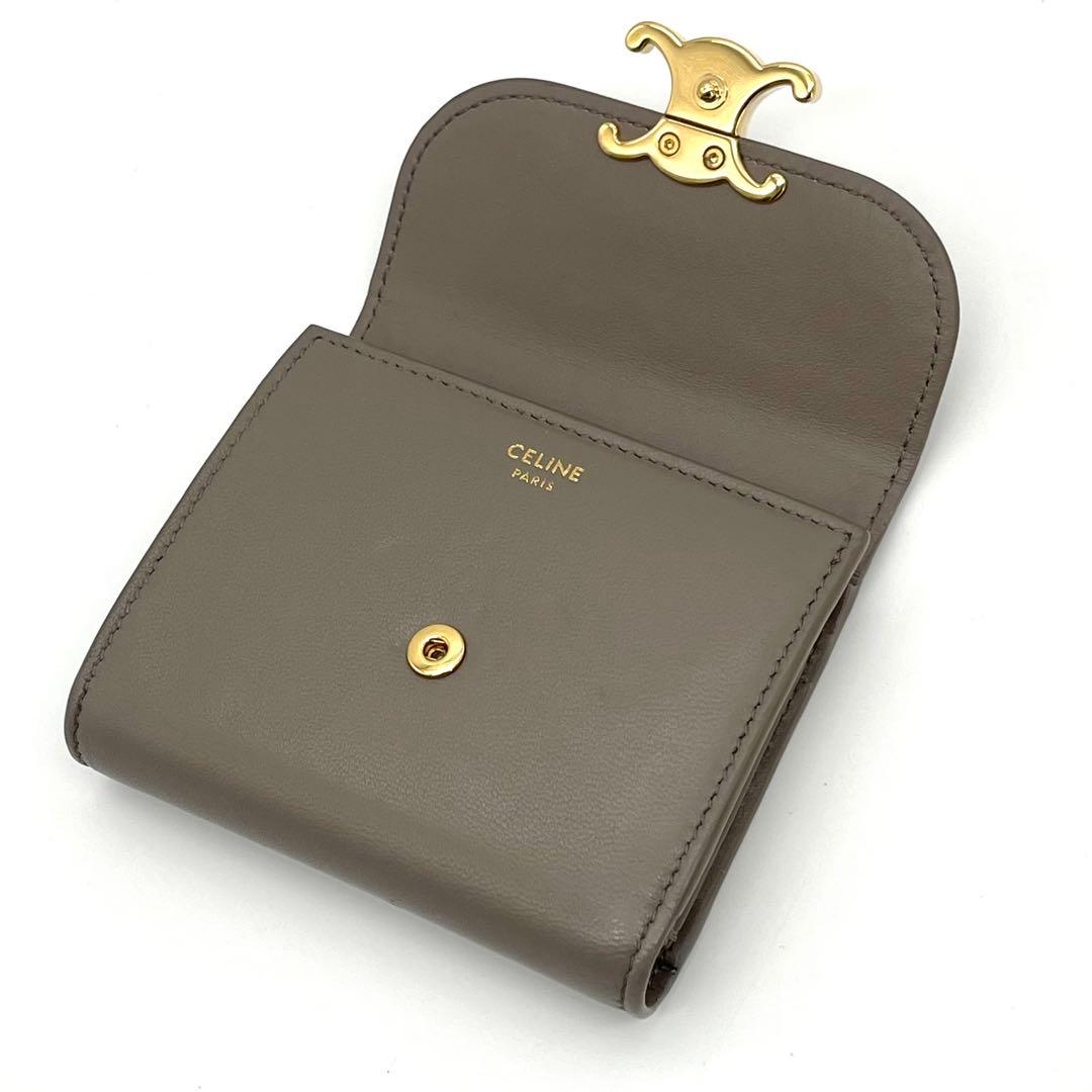 【極美品】セリーヌ　トリオンフ　スモールフラップウォレット　グレージュ　折り財布