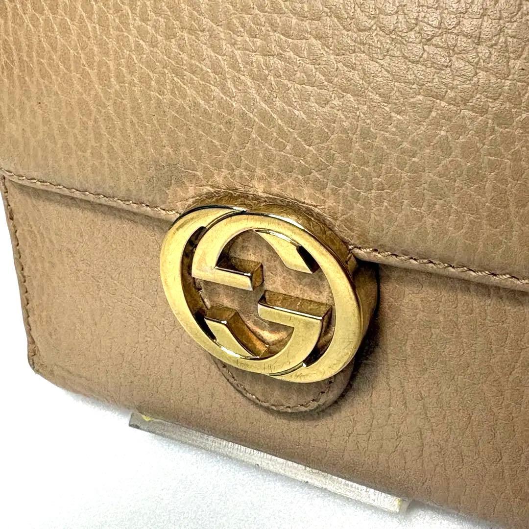 ✨極美品✨グッチ　二つ折り　インターロッキング　ゴールド金具　レザー　ベージュ
