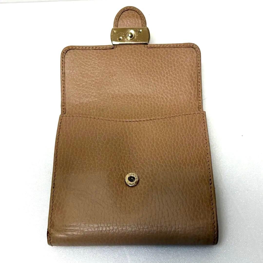 ✨極美品✨グッチ　二つ折り　インターロッキング　ゴールド金具　レザー　ベージュ