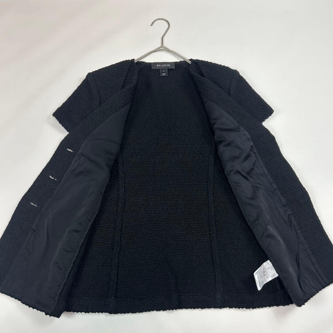 R142 美品 L セントジョン 透け感 半袖カーディガン ブラック レディース