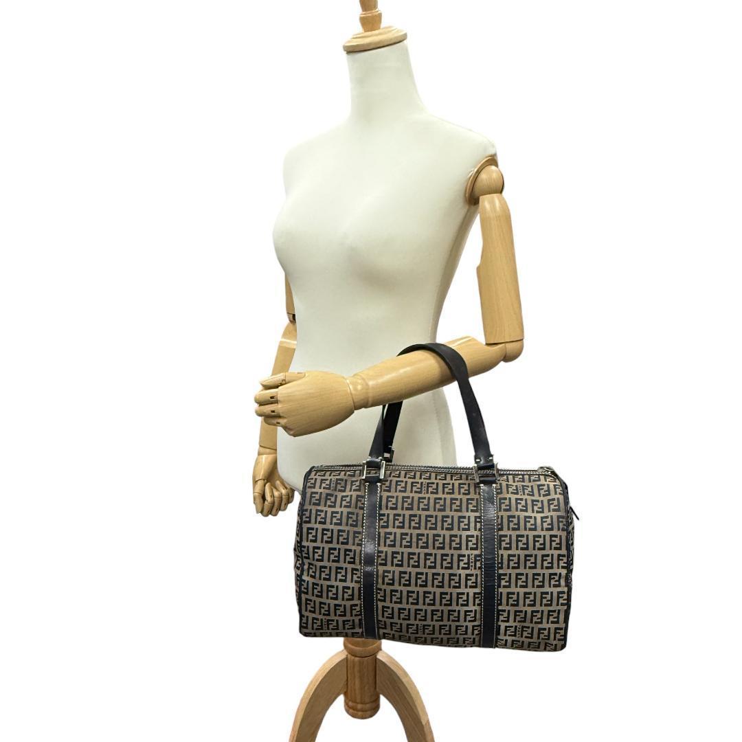 美品 FENDI ズッキーノ ミニボストン ハンドバッグ キャンバス ネイビー
