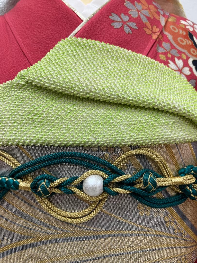 振り袖　フルセット　別誂長襦袢　御所車　成人式　金彩　刺繍入り　ピンク　802