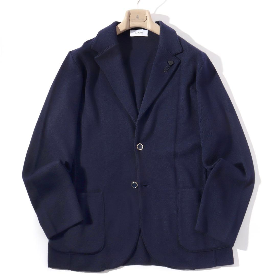 LARDINI ラルディーニ 美品 ニット テーラード ジャケット 紺ブレ XL