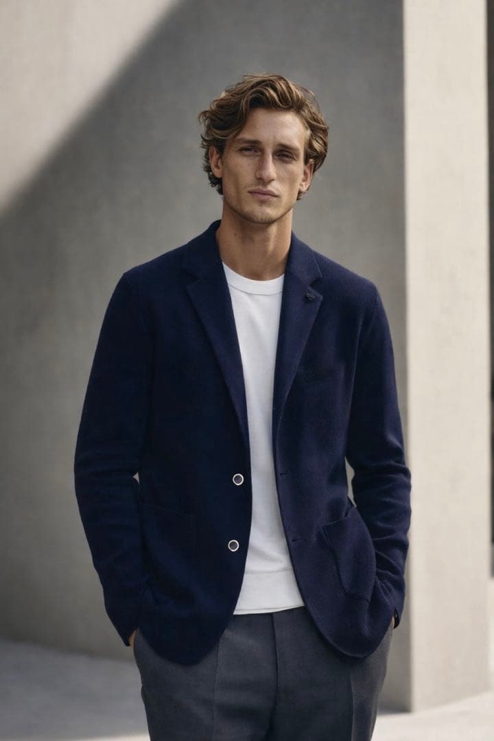 LARDINI ラルディーニ 美品 ニット テーラード ジャケット 紺ブレ XL