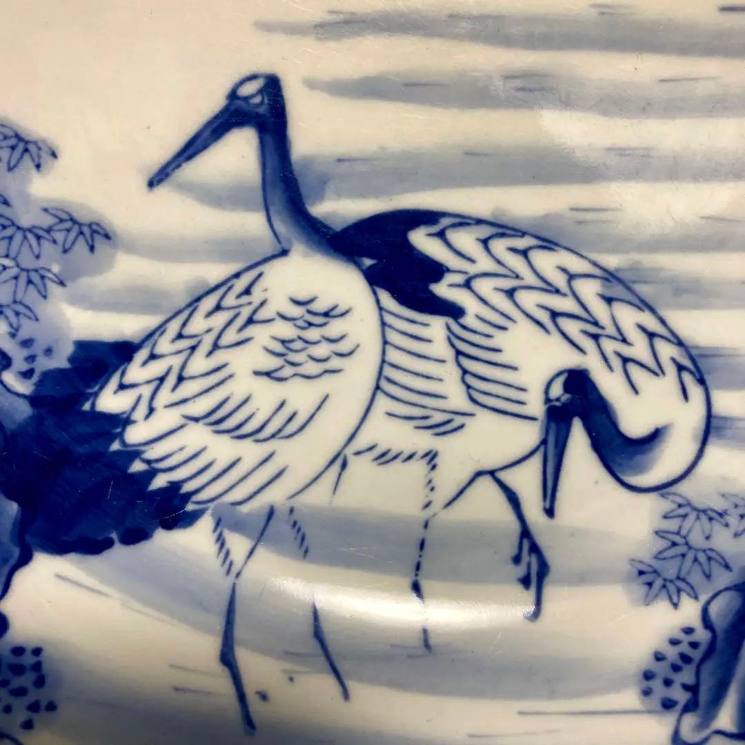 骨董品　古伊万里焼　染付　鶴松竹梅　山水　大鉢　盛鉢　有田焼　明治時代