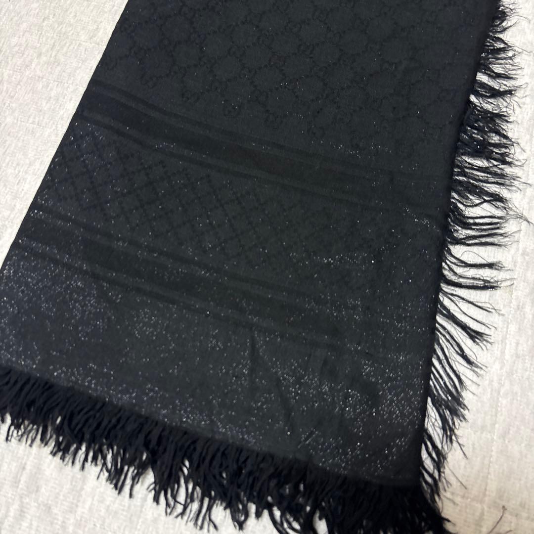 GUCCI グッチ　GG大判ストール　ラメ　シルク混　ブラック