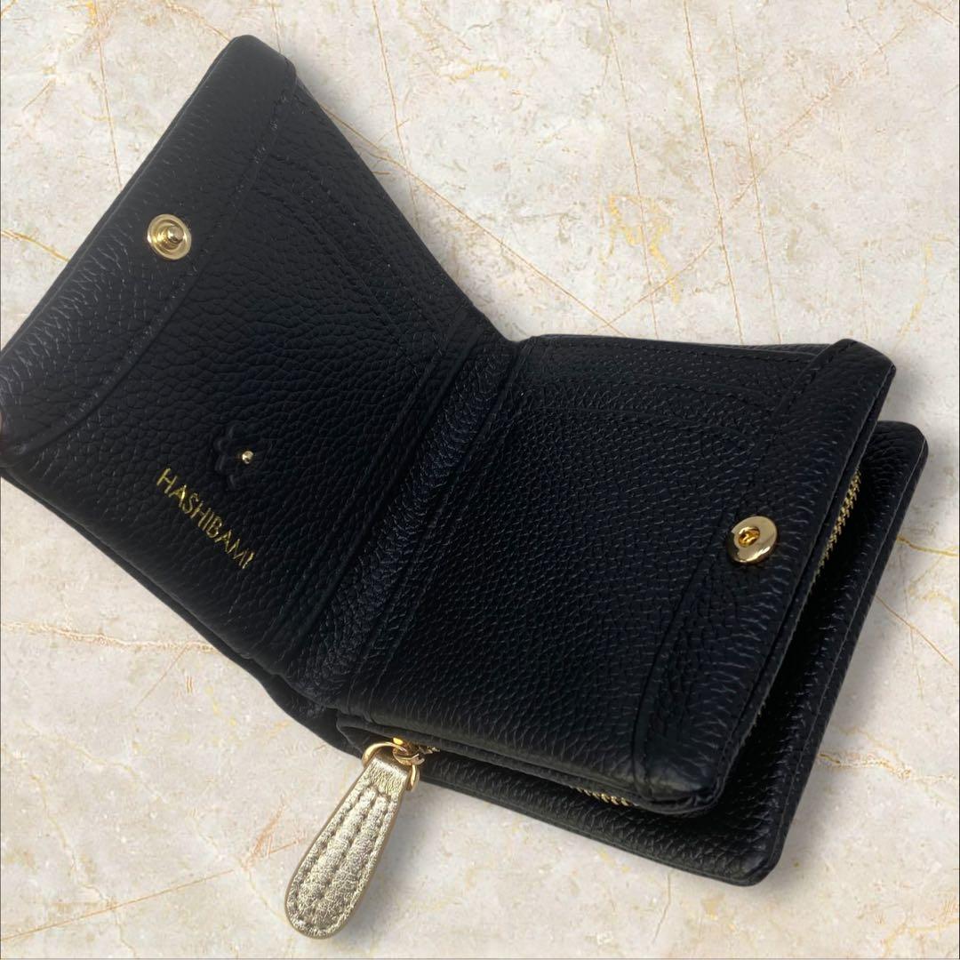 HASHIBAMI スモールフラワー ハーフウォレット ブラック ハシバミ 財布