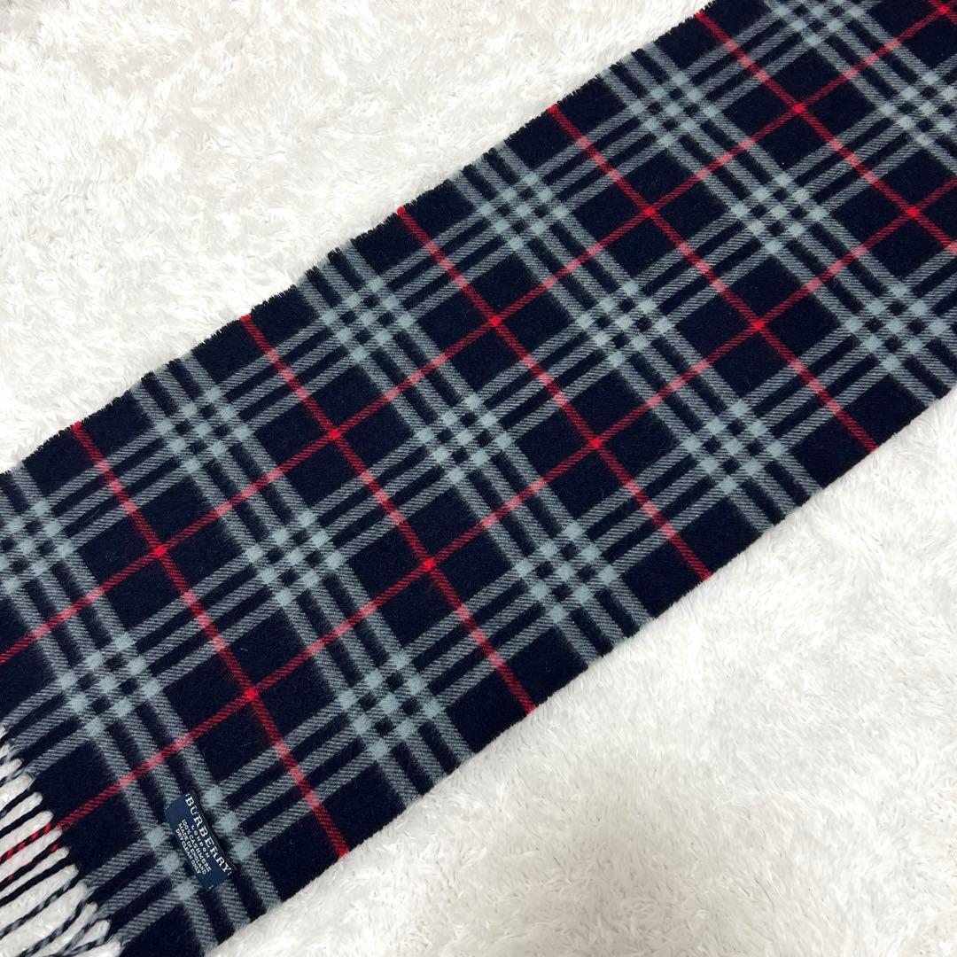 BURBERRY LONDON カシミヤ100% マフラー　イギリス製　紺