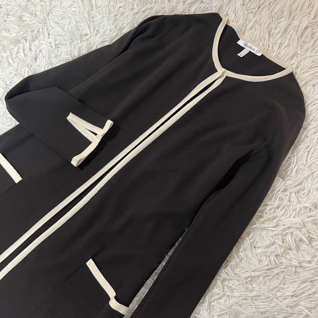 美品✨マックスマーラ ロングカーディガン シルク混 白タグ バイカラー S
