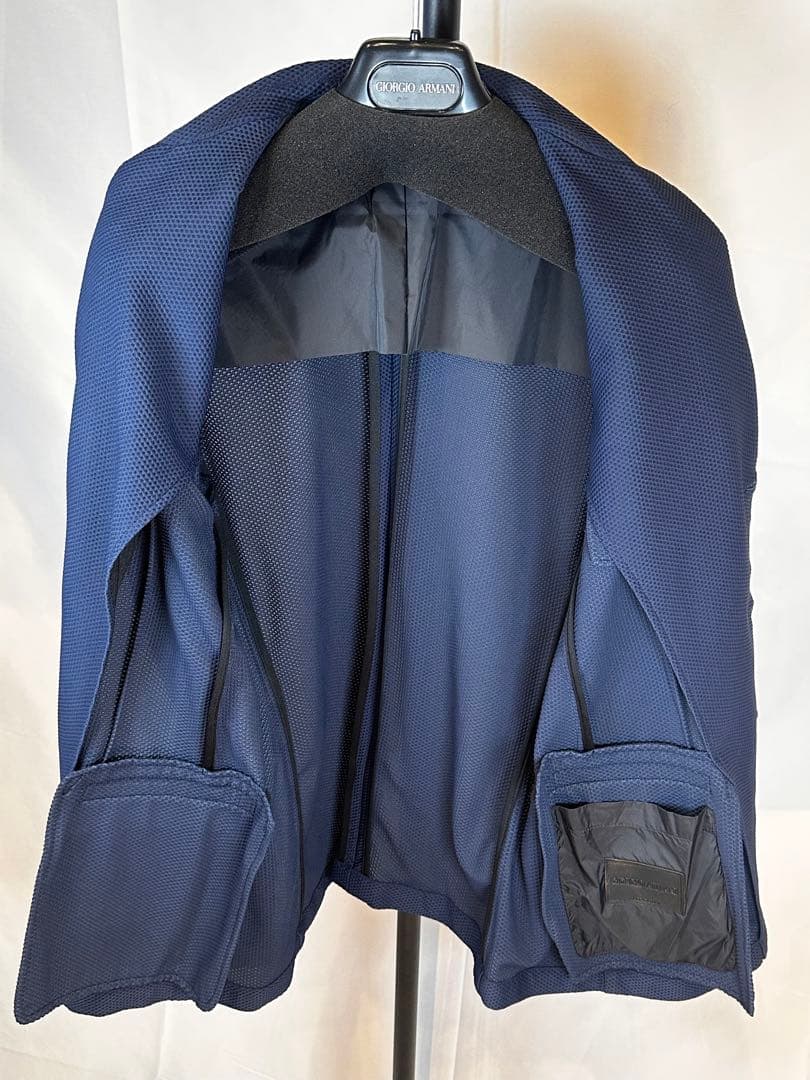 Giorgio Armani ネイビー　テーラードジャケット　ワッフル　黒タグ