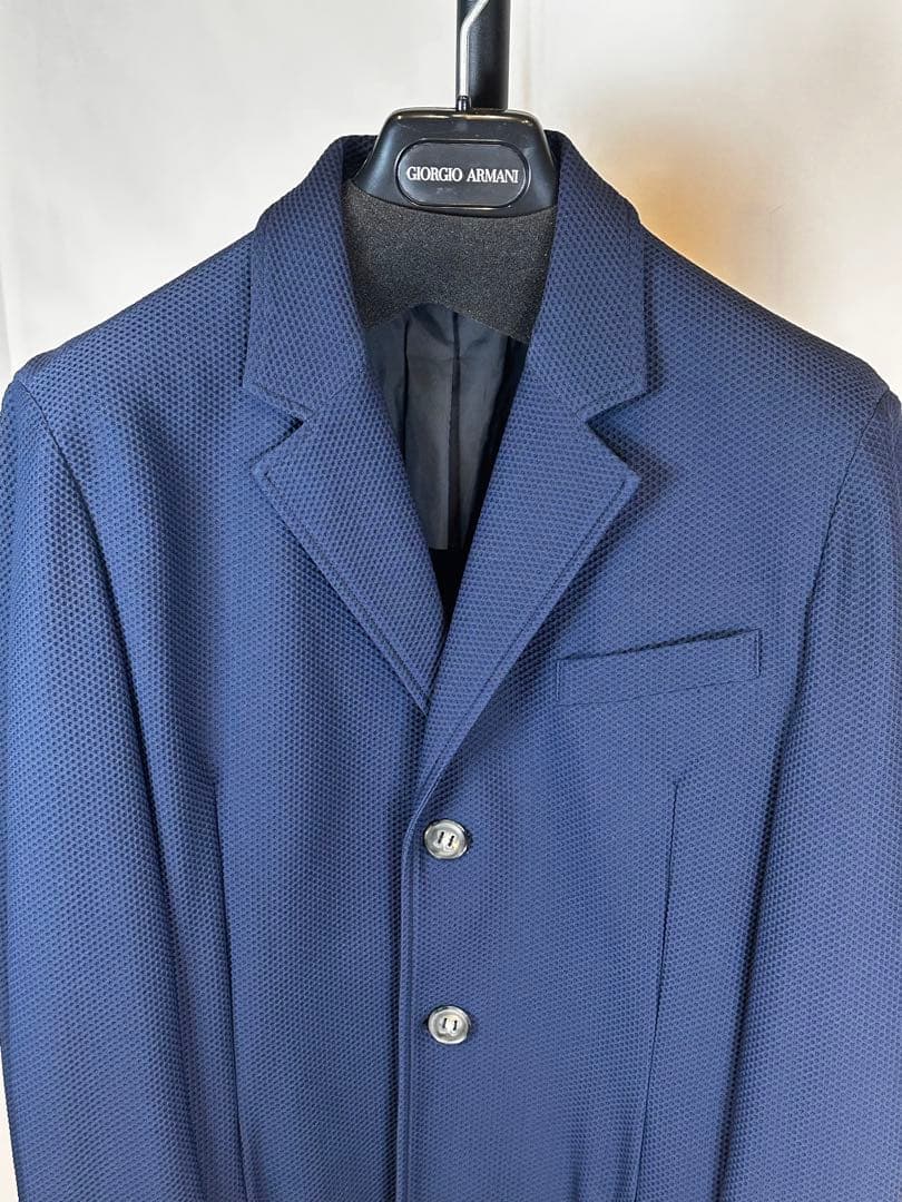 Giorgio Armani ネイビー　テーラードジャケット　ワッフル　黒タグ