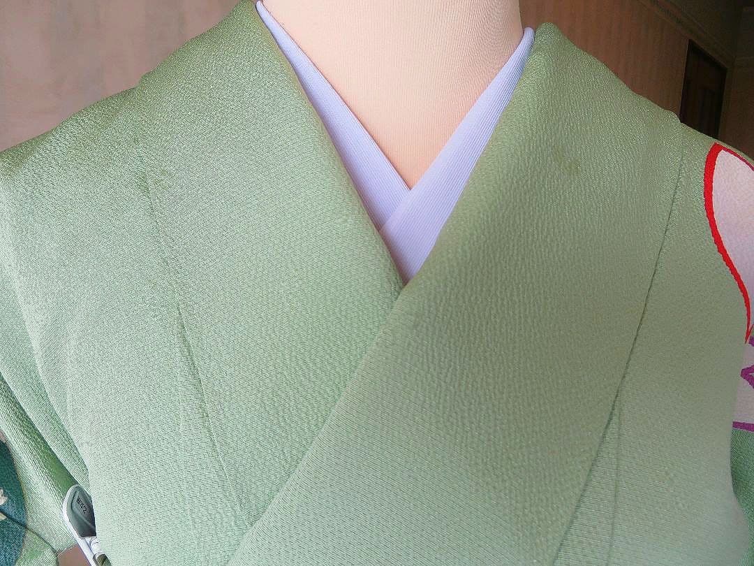 5191 振袖単品　桂由美 正絹 黃緑若草色 成人式結婚式卒業式　桜 ちりめん