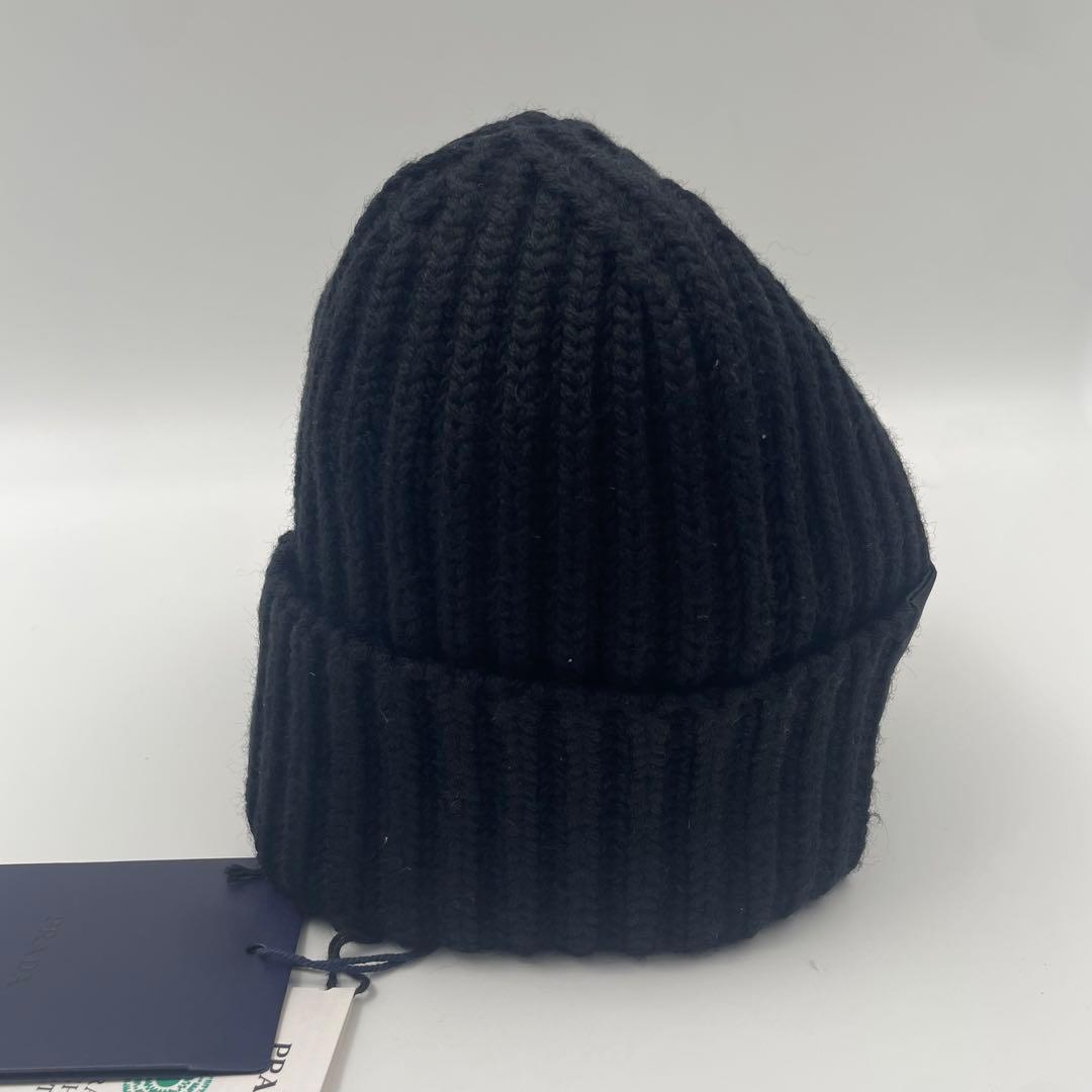 【✨新品タグ付】 プラダ ニット帽 ギャバジン×ウール 三角ロゴ RFID 黒
