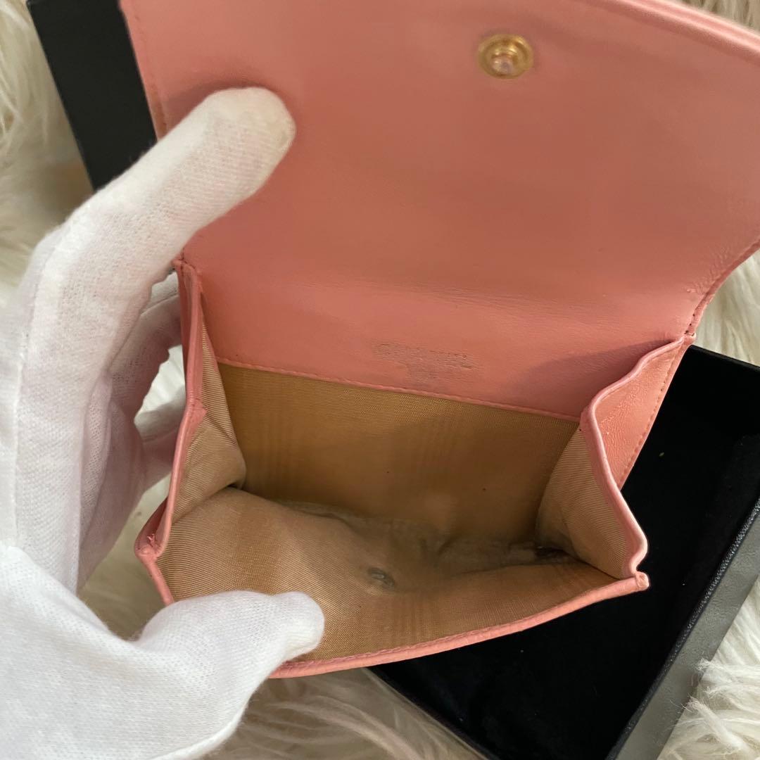 シャネル CHANEL 財布 二つ折りピンク キャビア ココマーク 正規品