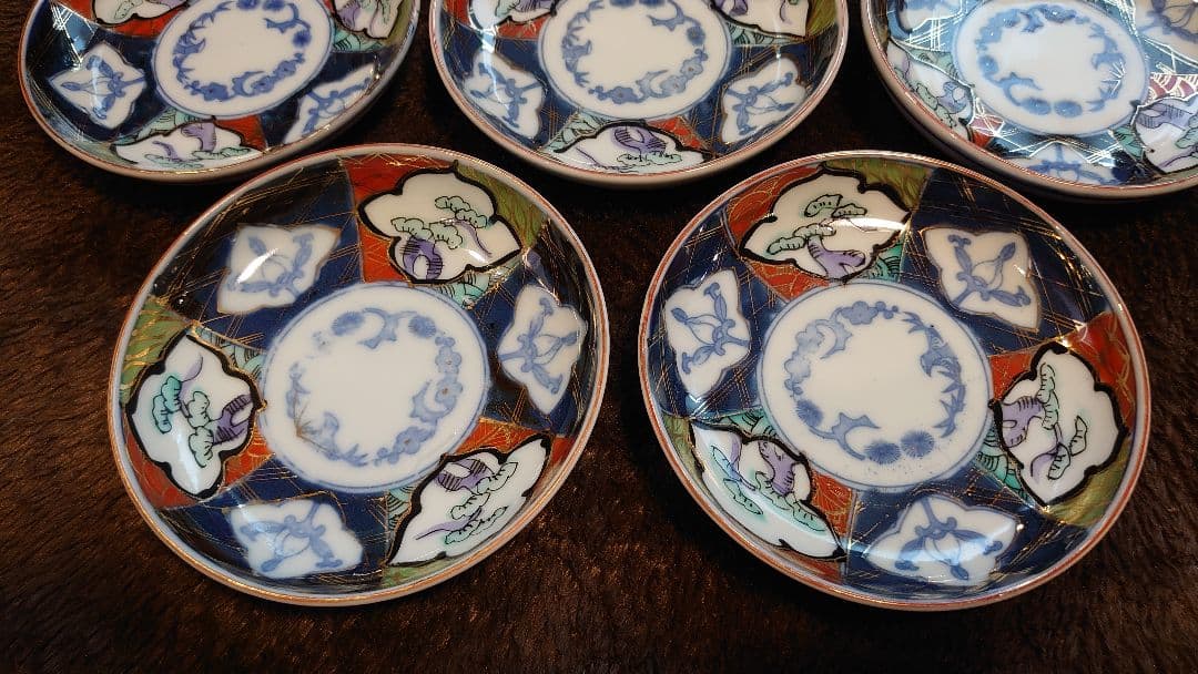 古伊万里　伊万里　色絵　豆皿　菓子皿　松の図　蔵出し　江戸期　７客