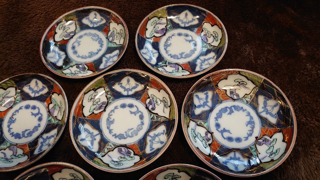 古伊万里　伊万里　色絵　豆皿　菓子皿　松の図　蔵出し　江戸期　７客