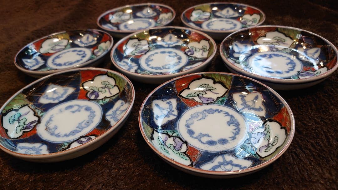 古伊万里　伊万里　色絵　豆皿　菓子皿　松の図　蔵出し　江戸期　７客