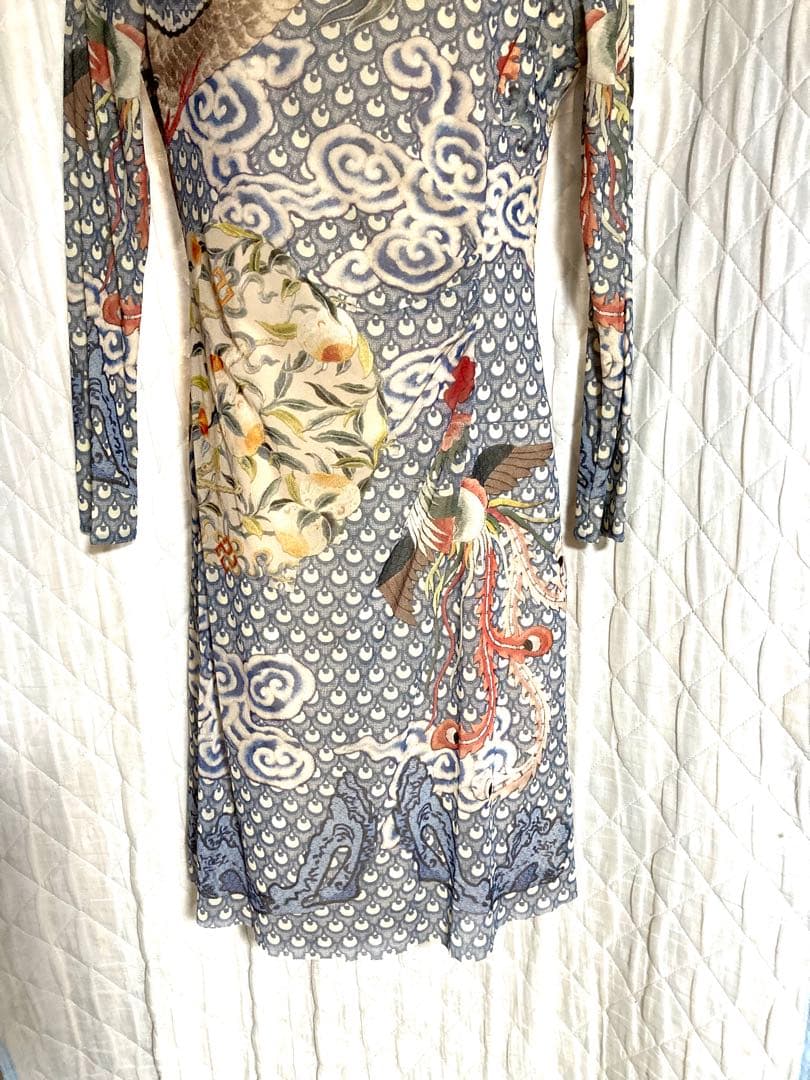 2回着　VIVIENNETAM ヴィヴィアンタム　龍.鳳凰.桃.雲海柄ワンピース