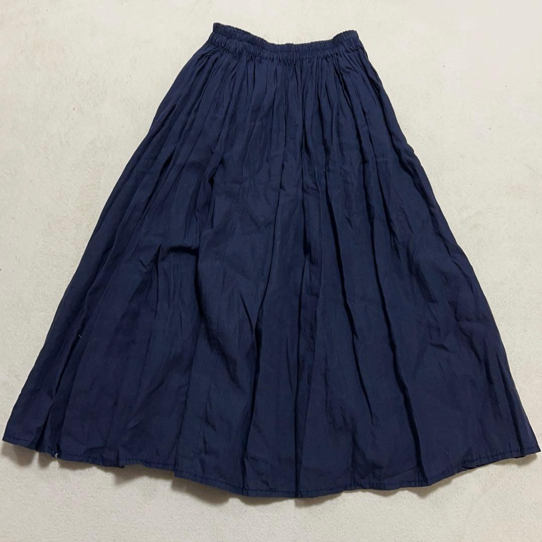 美品　ホームスパン　homspun　リネンバイオギャザースカート　ネイビー