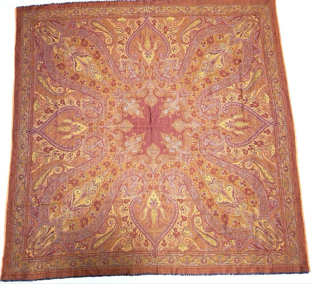 美品 ★ETRO★ エトロ ストール ペイズリー柄 ウール混 ブラウン オレンジ