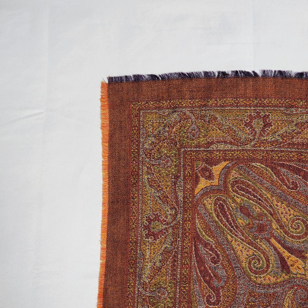 美品 ★ETRO★ エトロ ストール ペイズリー柄 ウール混 ブラウン オレンジ