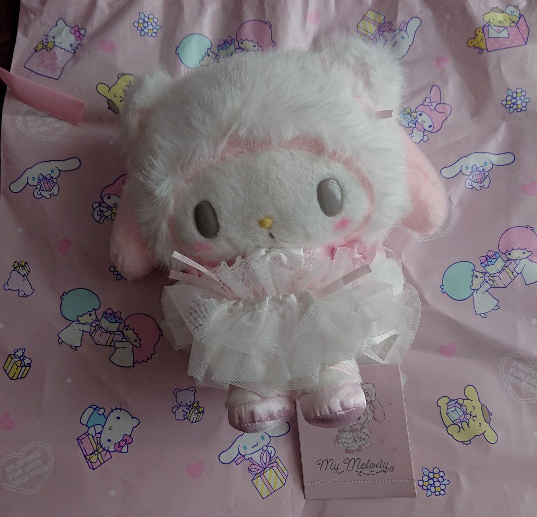 【美品】サンリオ マイメロディ 白猫バレリーナ ぬいぐるみ