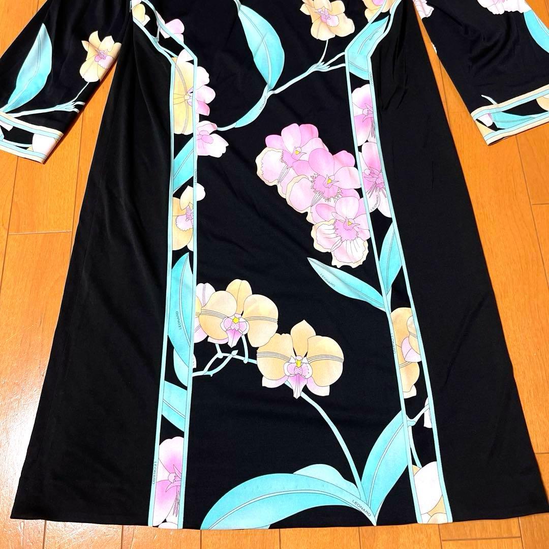 【近年タグ 美品】レオナール カンカン素材 花柄ワンピース 38