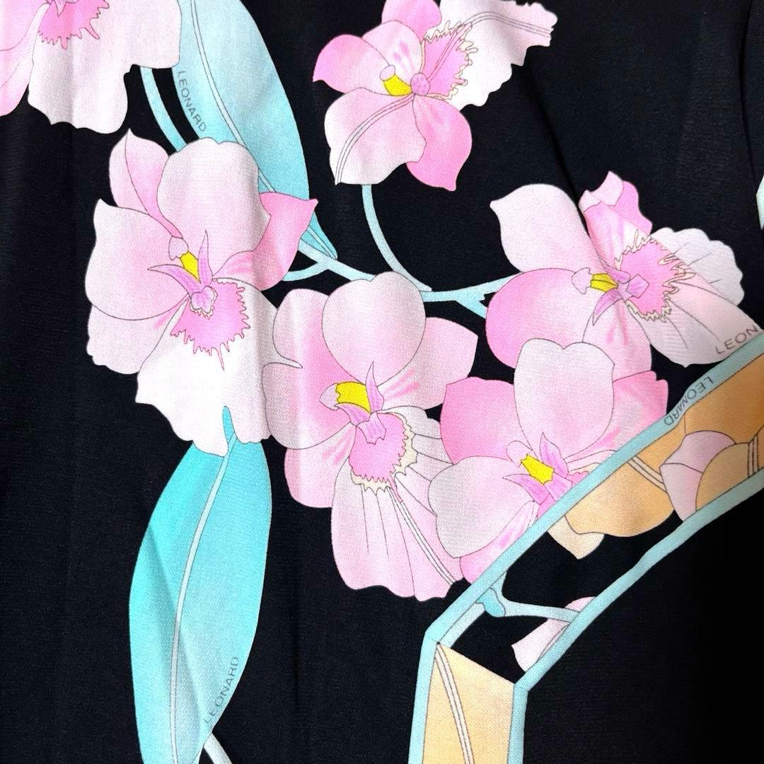 【近年タグ 美品】レオナール カンカン素材 花柄ワンピース 38