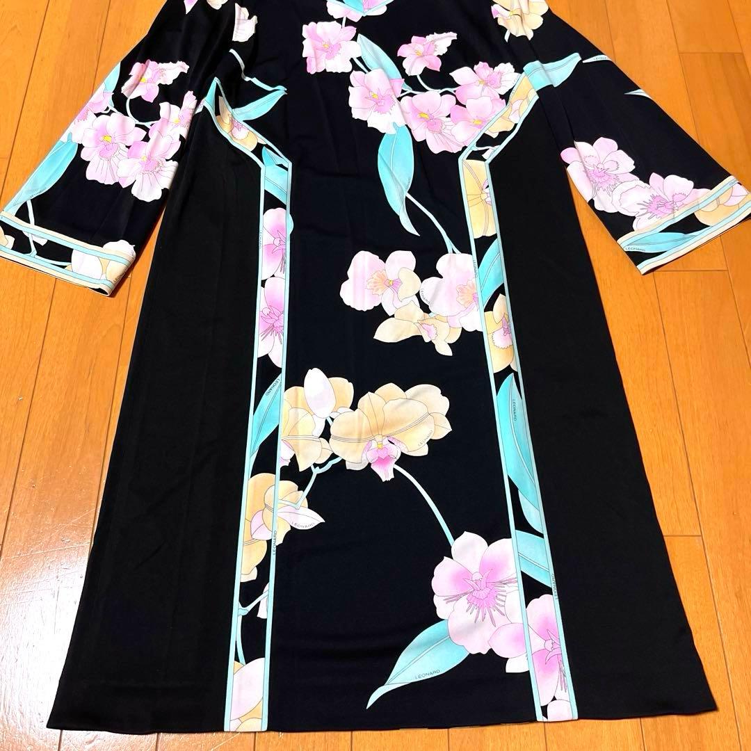 【近年タグ 美品】レオナール カンカン素材 花柄ワンピース 38