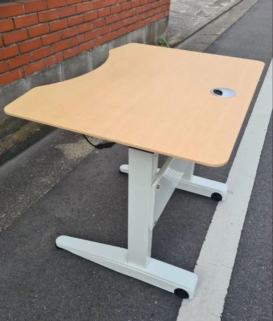 ＊東京都付近限定品＊上下昇降デスク ナチュラル オフィスデスク ラウンドデスク