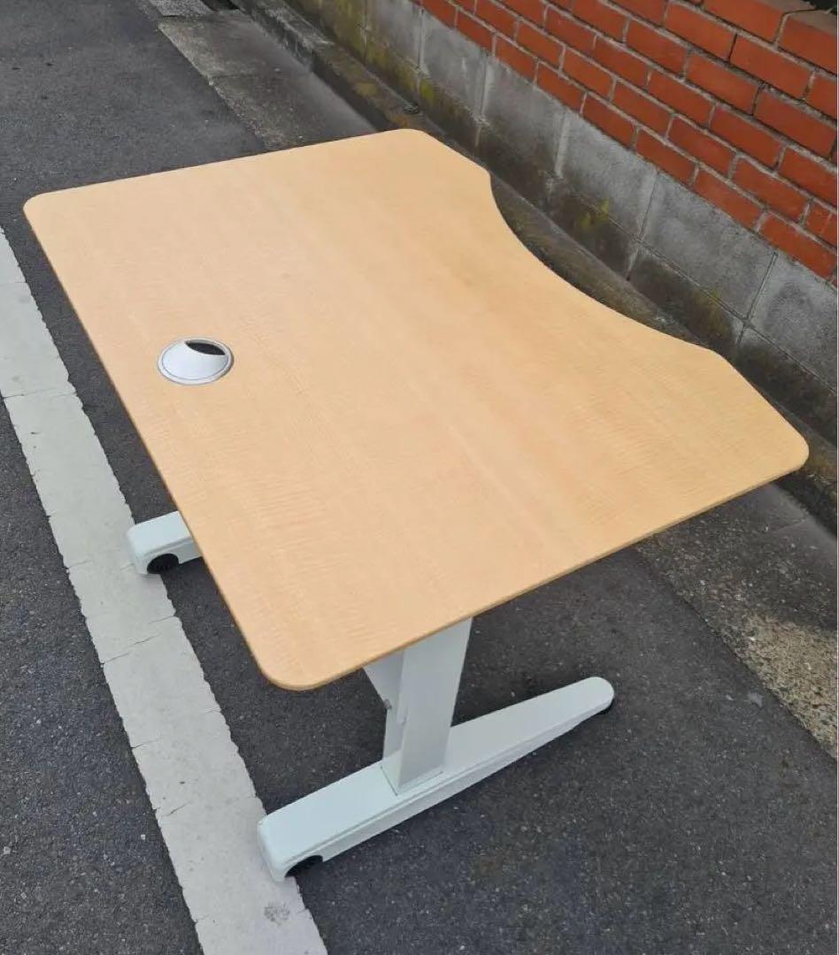 ＊東京都付近限定品＊上下昇降デスク ナチュラル オフィスデスク ラウンドデスク