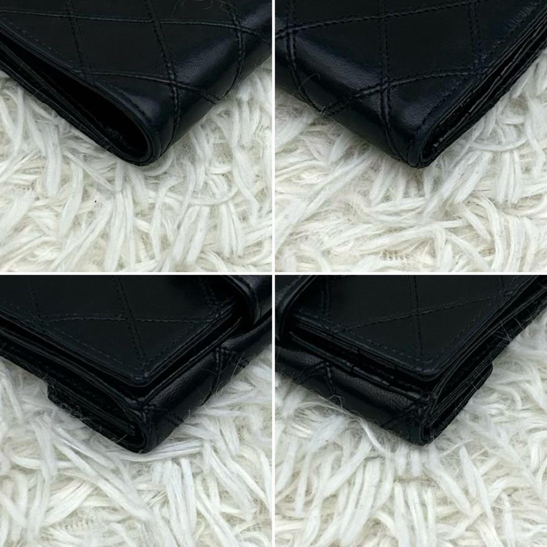 【美品】CHANEL シャネル マトラッセ ココマーク 二つ折り財布 ブラック