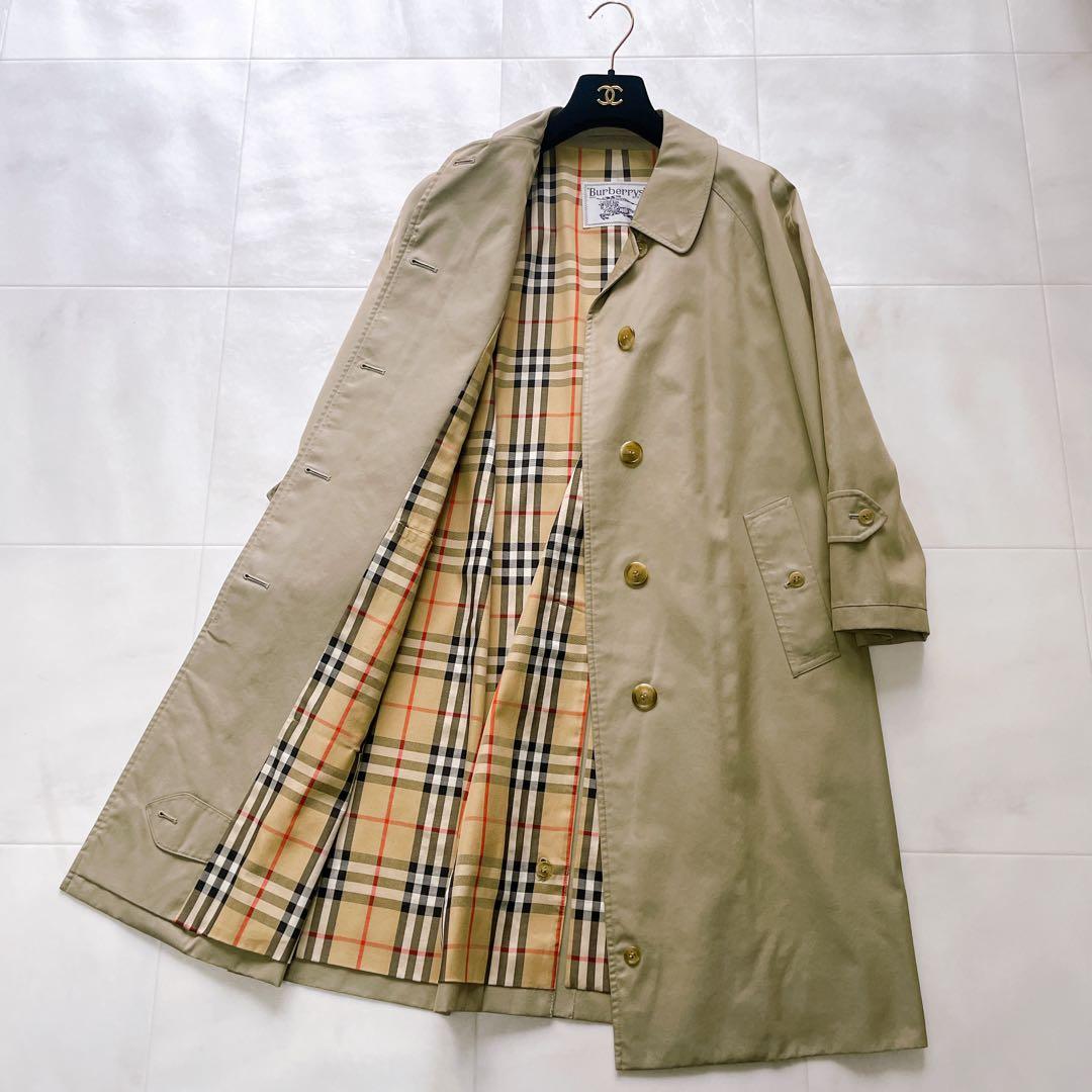 美品✨バーバリー ステンカラーコート ノバチェック 玉虫色 80〜90s 白タグ