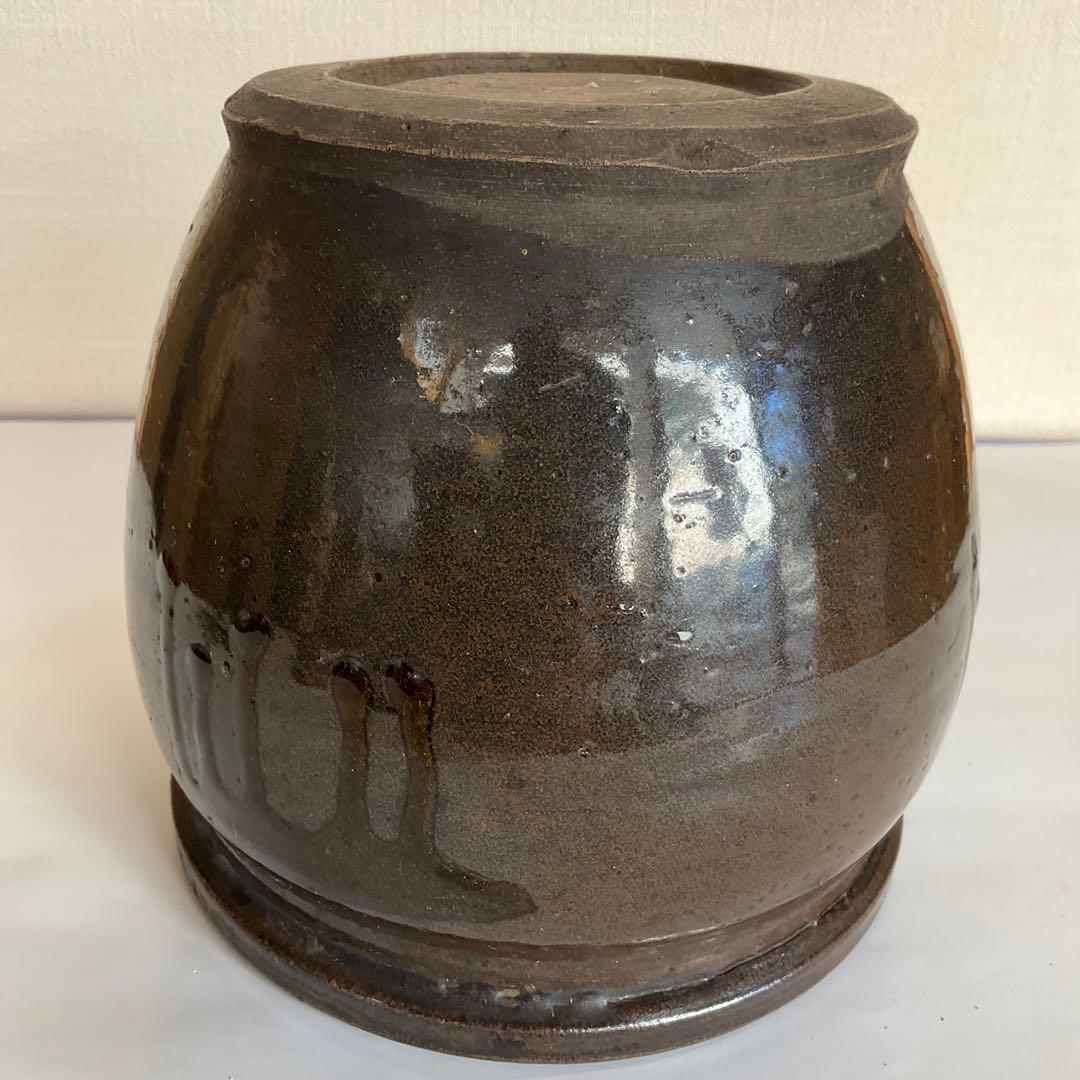 松代焼　褐釉黒彩壺　明治時代頃