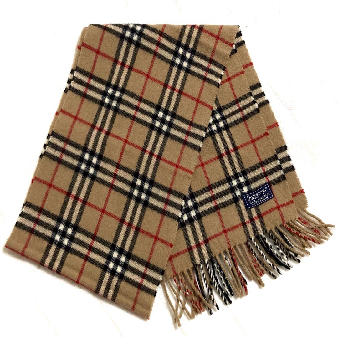 美品 BURBERRY イングランド製 ウールマフラー ベージュチェック