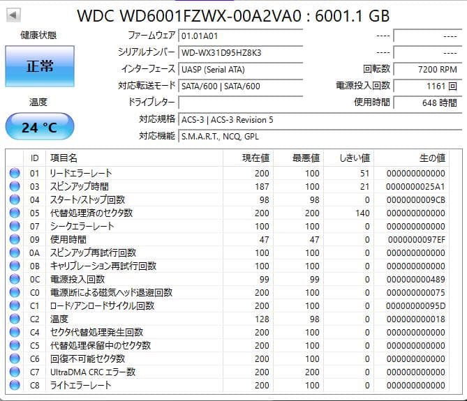 内蔵型ハードディスクドライブ HDD WD Black 6TB WD6001FZWX